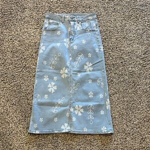 Floral Denim Skirt - Blue